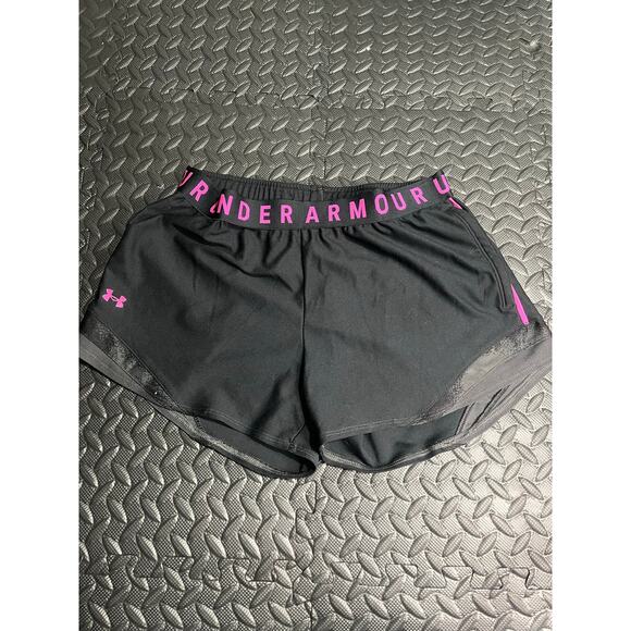 Under Armour Women’s Black Pink Logo Waistband Athletic Shorts Size Medium - Picture 1 of 4